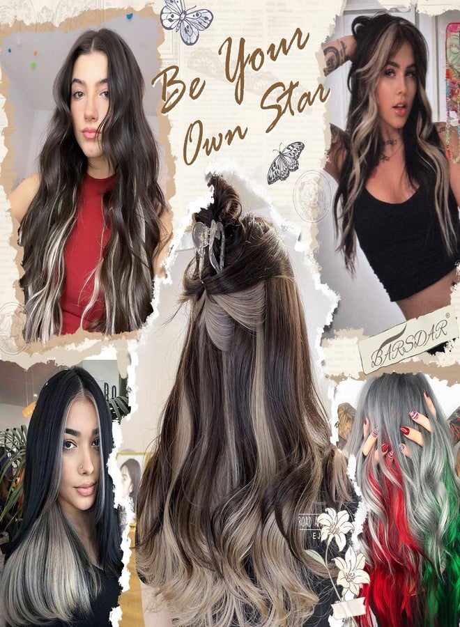 بارسدار وصلات شعر رمادية من بارسدار - 22 بوصة، 12 قطعة، وصلات شعر ملونة، وصلات شعر صناعية مستقيمة بمشابك للنساء، مناسبة لأزياء الهالوين والكريسماس - رمادي فضي - Image 4